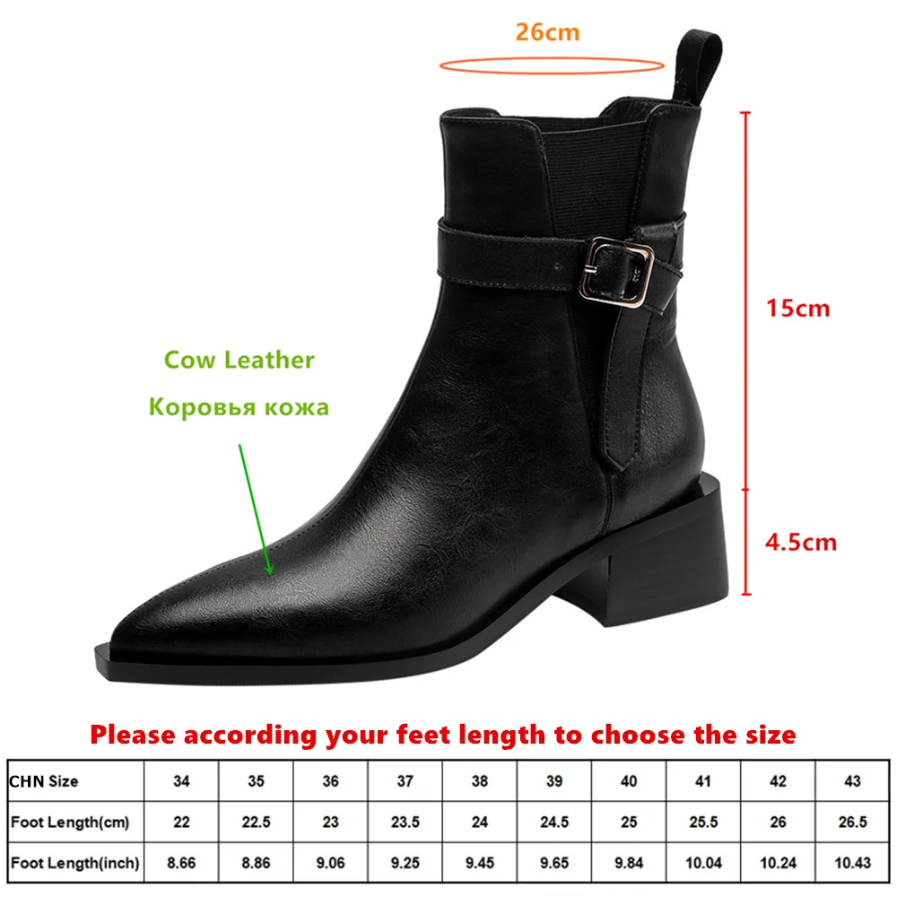 MILY-MIYA Autumn Winter Women Handmade Genuine Leather Ankle Boots Thick Heel Pointed Toe Buckle British Style Commuter Shoes