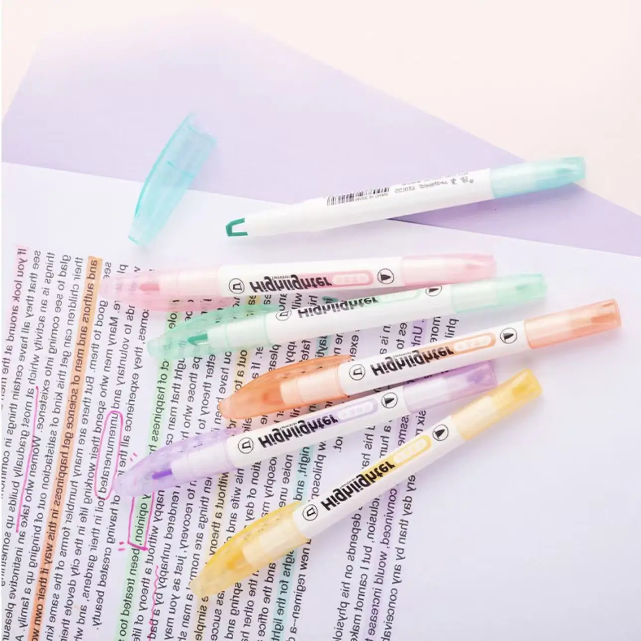 6-Farben-Textmarker mit zwei Spitzen und klarer Sichtspitze, durchsichtige Fenstermeißelspitze und feine Spitze, Schreibwarenzubehör für den Schulanfang