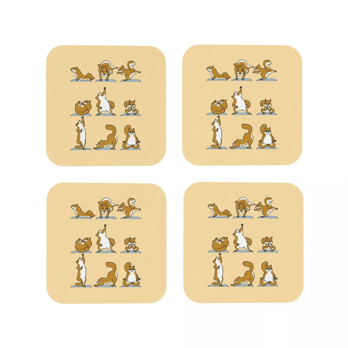 Squirrel Yoga Coasters Kitchen Placemats Waterproof Insulation Cup Coffee Mats For Decor Home Tableware Pads Set of 4