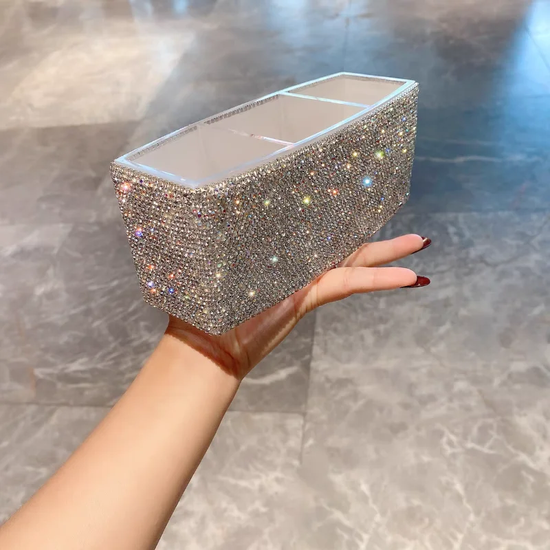 High-grade acrylic cosmetics storage box artificial diamond dresser desktop skin care product cell storage box