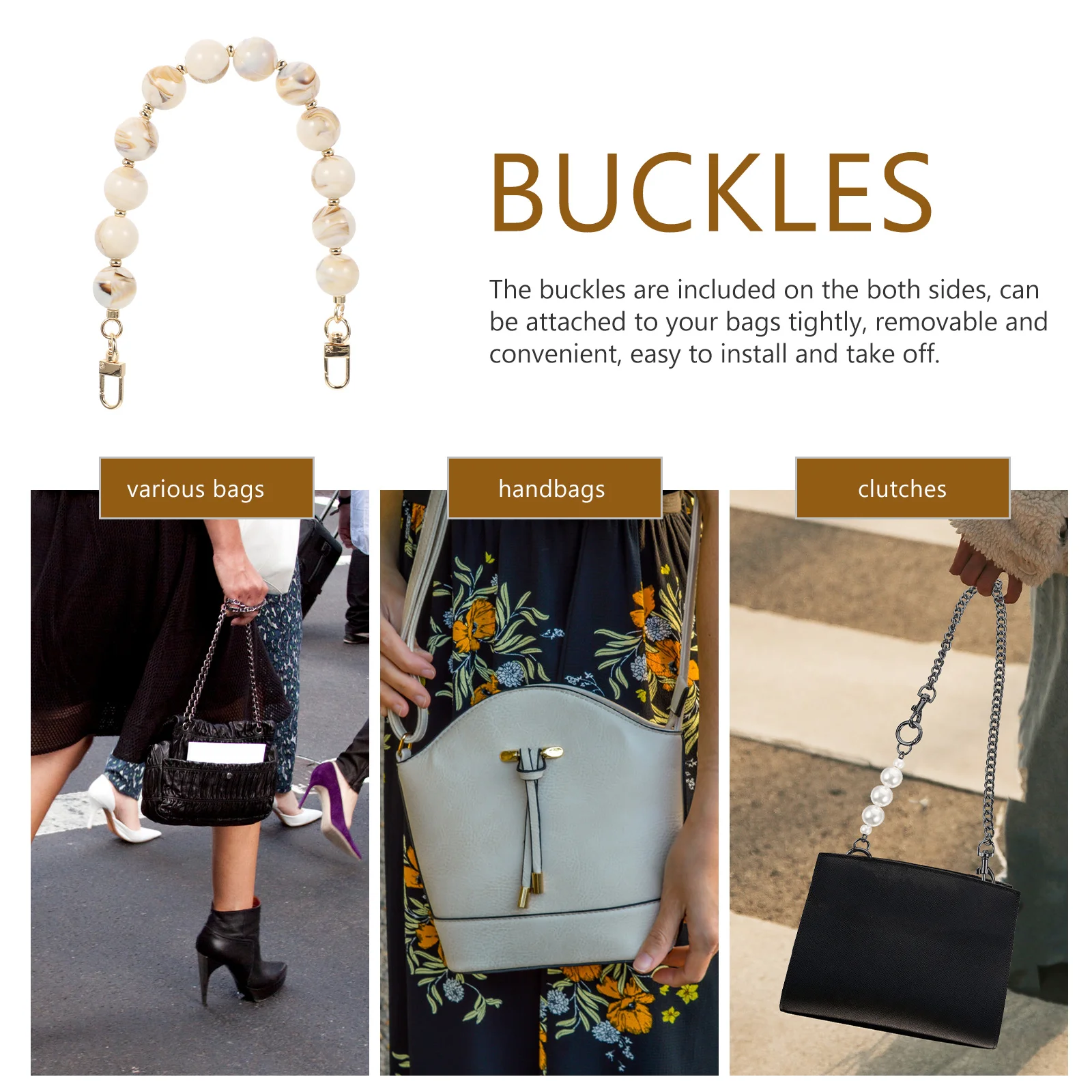 Beaded Purse Chain Stylish Round Bag Chain Strap Replacement Handle for Handbag Clutch Mini Tote Bucket Evening Accessory