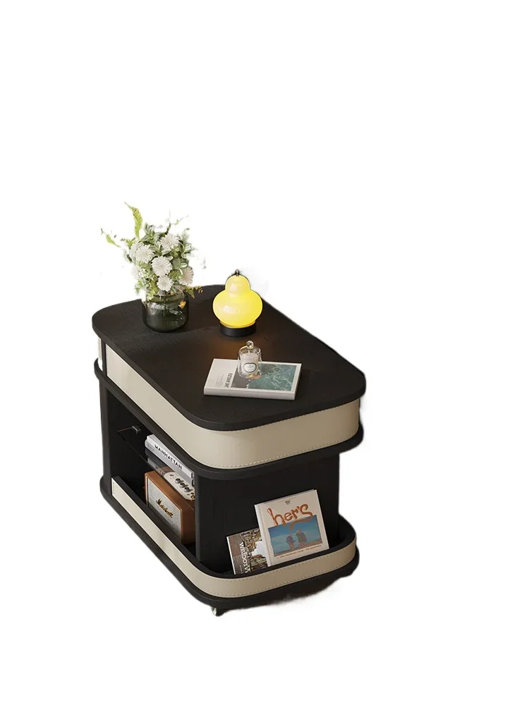 

Lifting mobile coffee table small apartment accompanying cart smoked wood grain saddle leather sofa side table