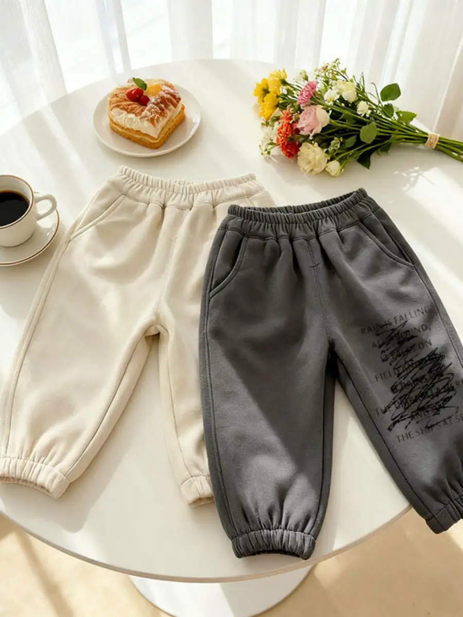 Pantaloni Sportivi Harem per Bambini Thiened Fce, Caldi e Alla Moda con Scritte, per Ragazzi e Ragazze, Pantaloni Casual Autunno Inverno