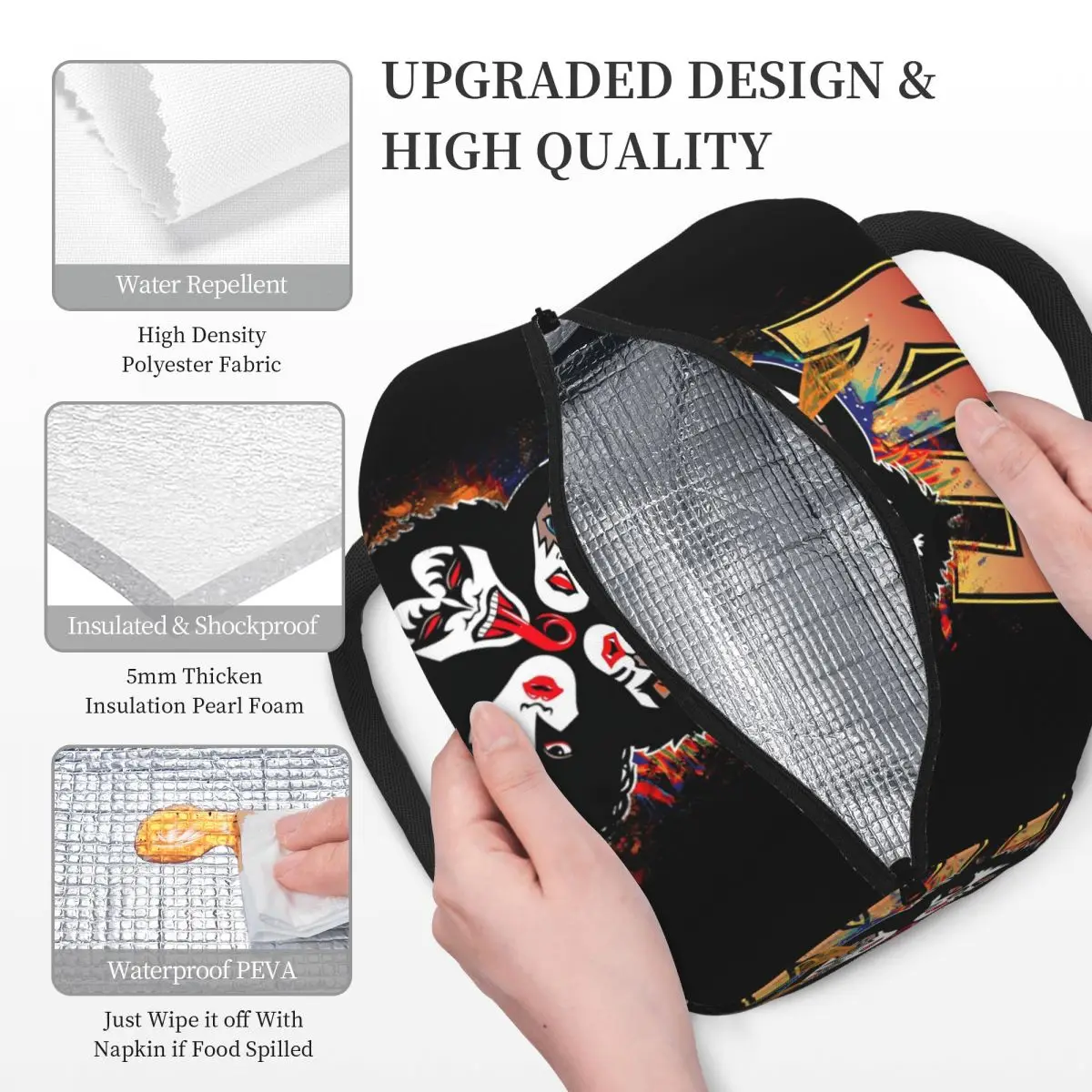 Kiss Rock Band Retor Lunchtaschen, isolierte Bento-Box, tragbare Lunchtasche, wiederverwendbare Picknicktaschen, Kühltasche für Frauen, Studenten, Arbeit