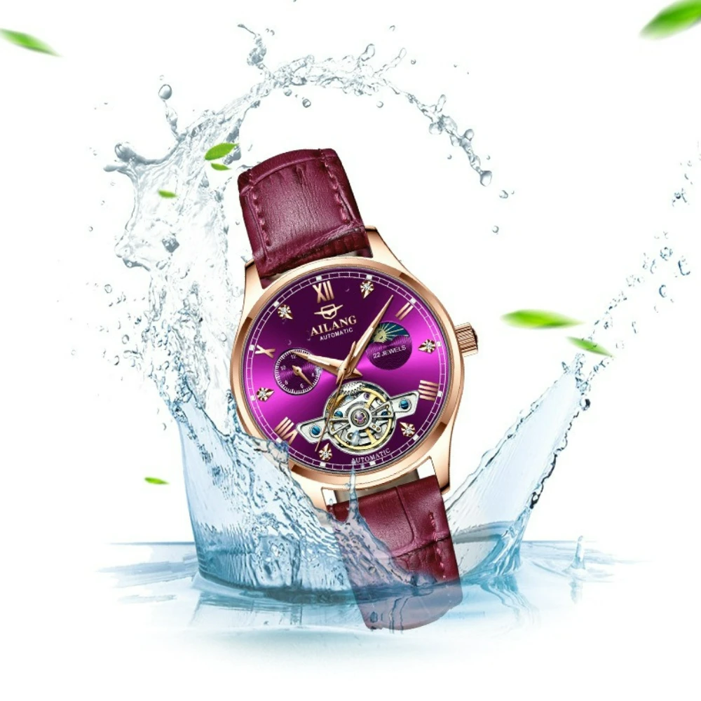AILANG Tourbillon Automatic Watch for Women Luminous Waterproof Skeleton Mechanical Wristwatch Fashion Elegant Watch for Gift