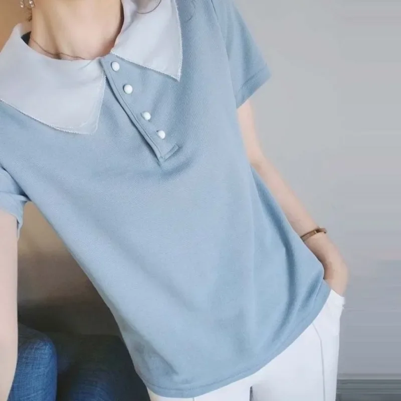 เสื้อโปโลแขนสั้นคอTเสื้อผู้หญิงSlimผู้หญิงTshirt Clearance Tee Y2kแฟชั่นเกาหลี 2025 คุณภาพสูงผู้หญิงเสื้อผ้า