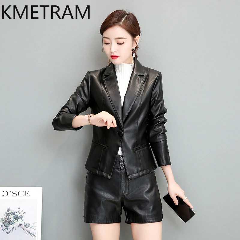 Kmetram echte Schaffell Lederjacke Frauen großen Anzug Frühling Herbst kurze Damen bekleidung 2024 neue Damen mantel Slim Fit