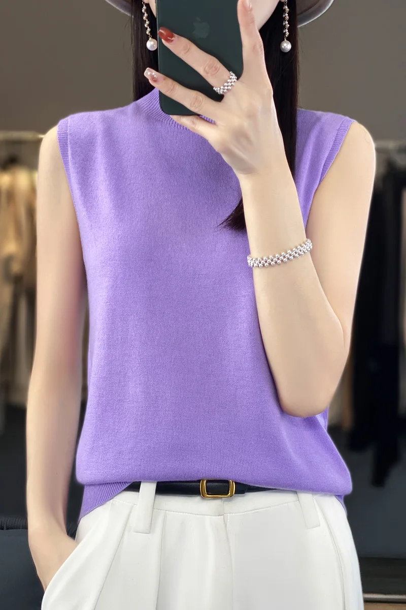 2024 New Spring Summer New Mock Neck Cashmere vest Women sleeveless Cashmere vest Knitted vest Women