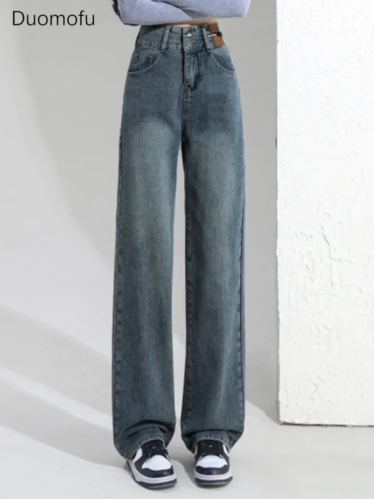 

Duomofu Korean Straight Full Length Baggy Jeans Women Summer Chicly Washed Distressed Fashion Vintage Female High Waisted Jeans