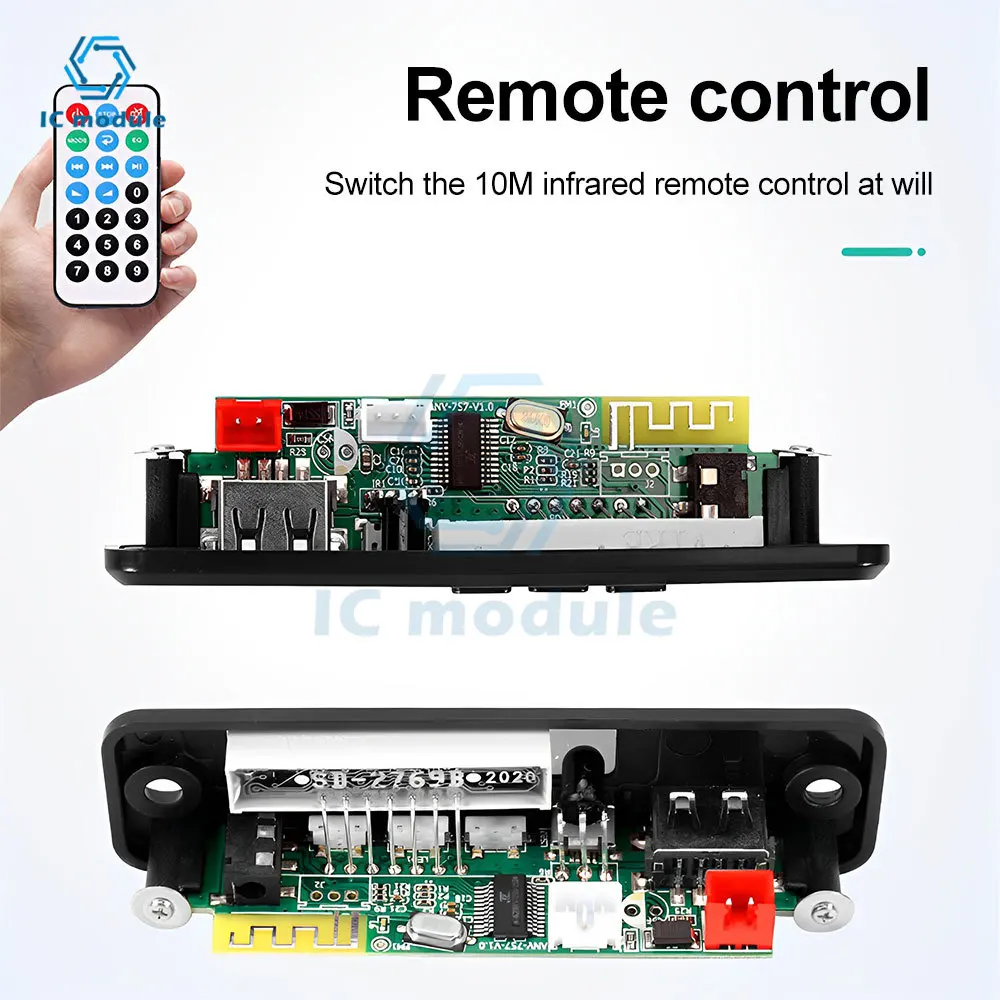 DC3.7-5V TWS wireless interconnection Bluetooth MP3 Decoder Board Lossless Audio FM Remote Control Speaker Accessories AUX FM