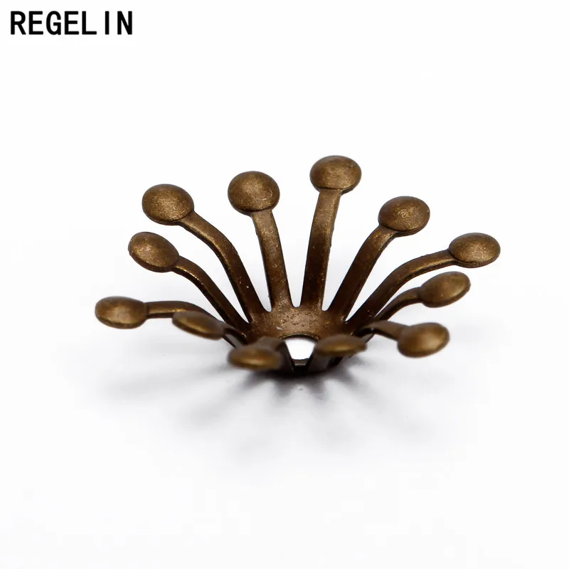 REGELIN Filigree Flowers Bead Cap Wraps Connectors Charms 100pcs/lot 13MM For Jewelry accessories Findings 4 Colors