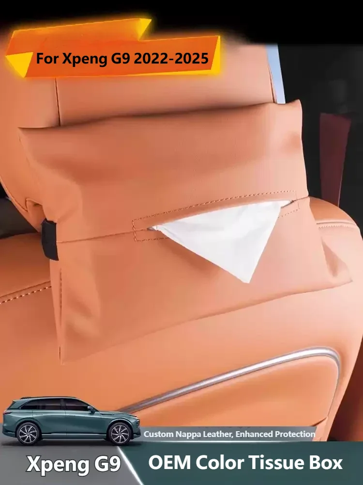 For Xpeng G9 2022-2025 Car Tissue Bag Holder Multi-Function Tissue Box Nappa Leather Interior Accessories Custom Fi