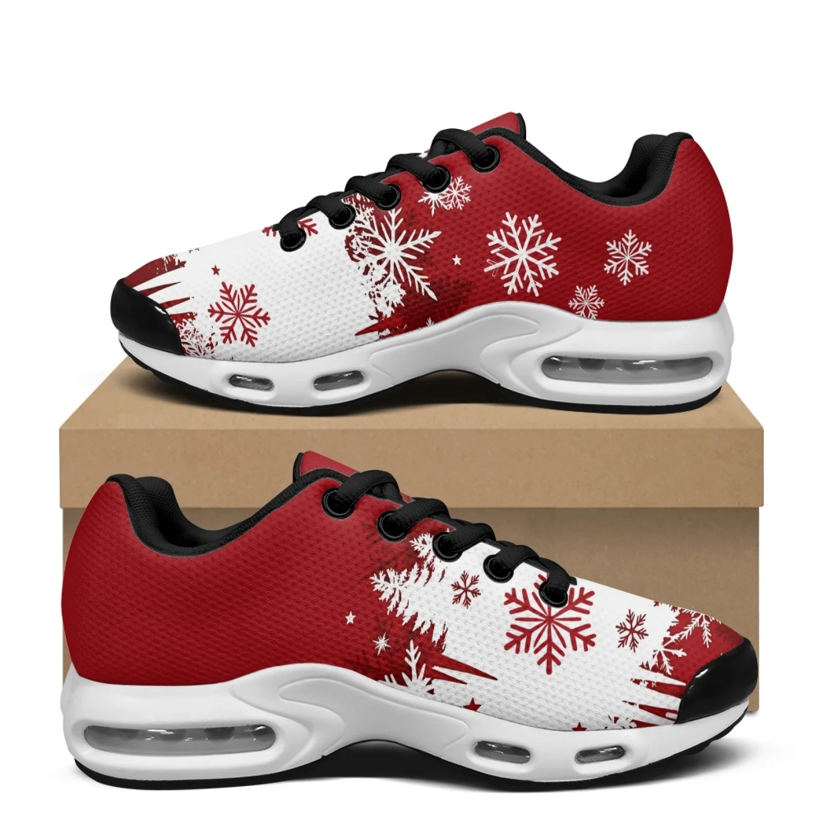 PENSTROLL Red Snowflake Pattern Comfortable Mesh Sneakers for Men Fabric Cross Trainers Shoes Athletic Walking Shoes