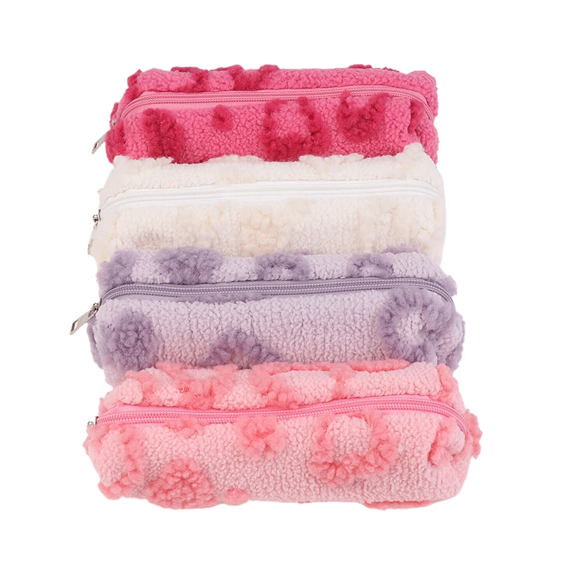 Plush Makeup Bags With Handle Soft Travel Cosmetic Storage Bag Portable Love Print Organizer Pencil Case Cute Clutch Pouch