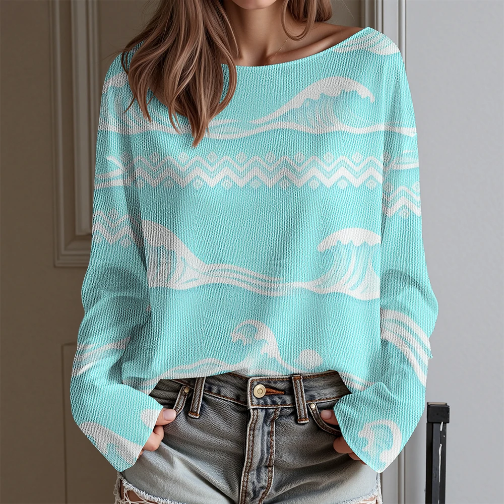 

Striped Series Long sweater Geometric stripes Women's sweater with exposed collarbone casual women's sweater