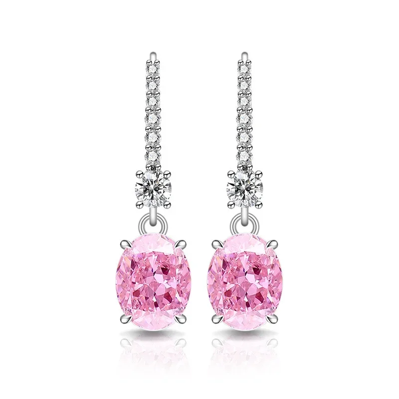925 Reines Silber Bestseller Eisblumen-Schliff Taubenei-Form Dynamischer Ohrhänger mit schillernden High-Carbon-Diamant-Ohrringen für Damen. – Detail 6