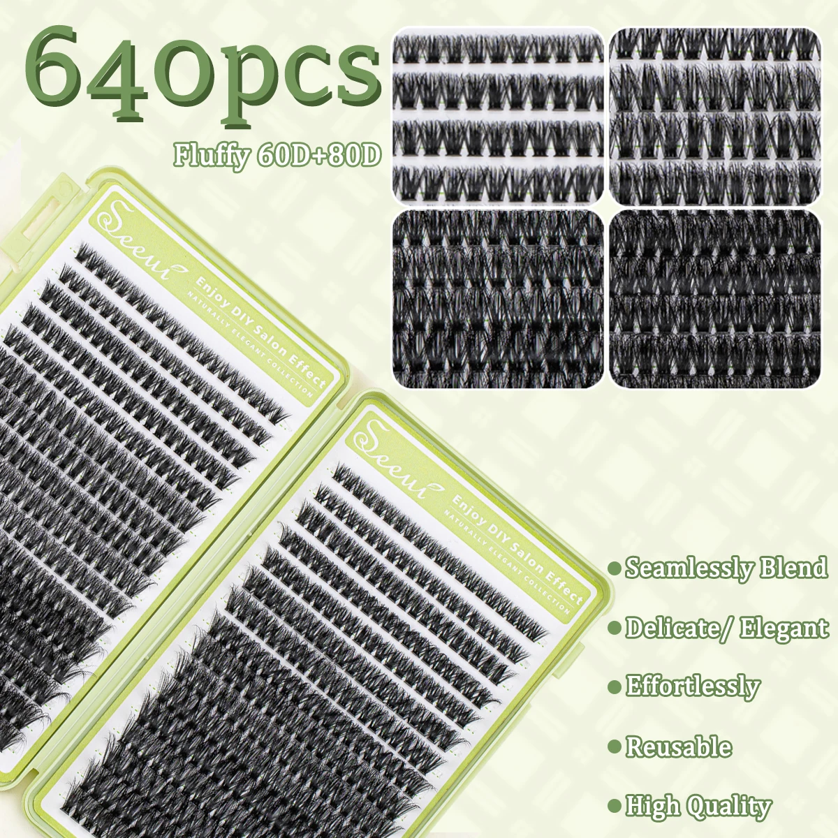 DIY Lash Extension Kit 640 stks Lash Clusters Individuele Wimpers Boek Kit met Lash Bond en Seal, Lash Pincet