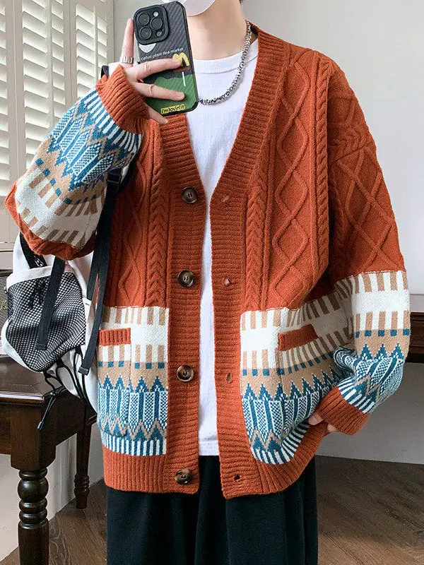 

Свободный мужской вязаный кардиган-свитер V-Ne Autumn Faion American Sle Casual Long Sve из смеси полиэстера и нейлона