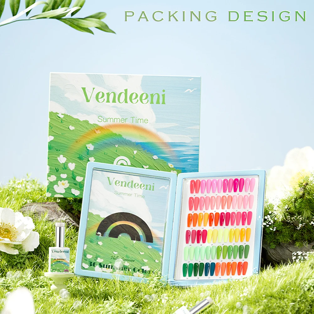 

Vendeeni 36 Colors/set Red Green Summer Pure Color Crystal Gel Nail Polish UV Manicure Varnish With Color Card TPO/HEMA FREE