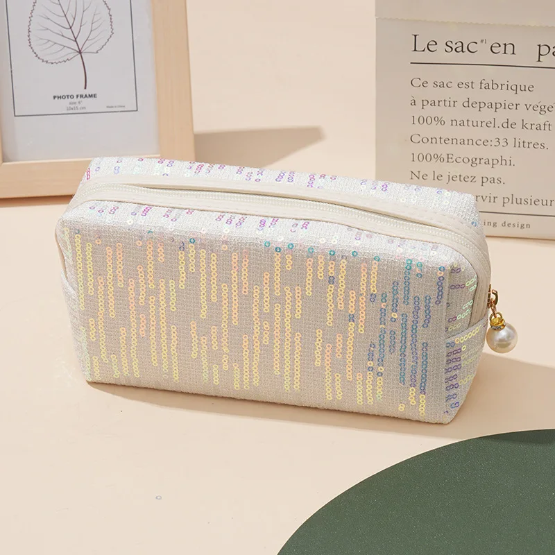 Iridescent sequins large-capacity Ins-style makeup holographic stationery portable storage bag toiletry bag