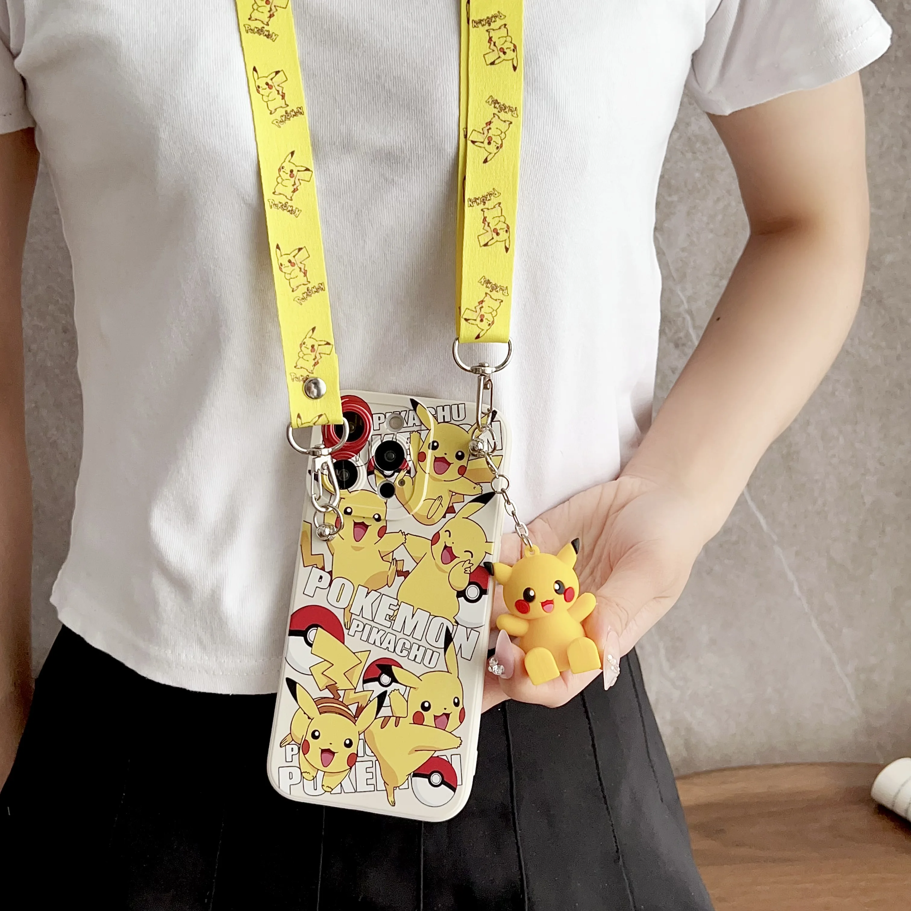 For Samsung Galaxy S7 S8 S9 S10 S20 S21 S22 S23 S24 Plus Ultra FE Cartoon Pika Case With Holder Rope