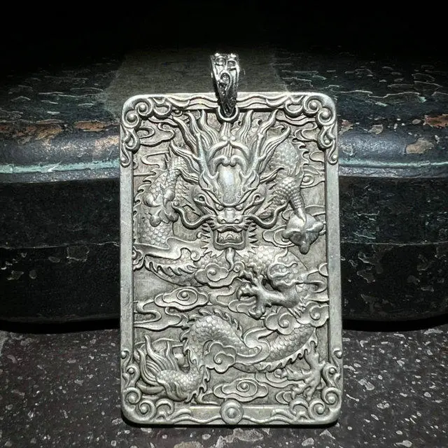 dragon brand pendant pendant Tibetan silver zodiac dragon brand men's and women's life necklace pendant sweater chain