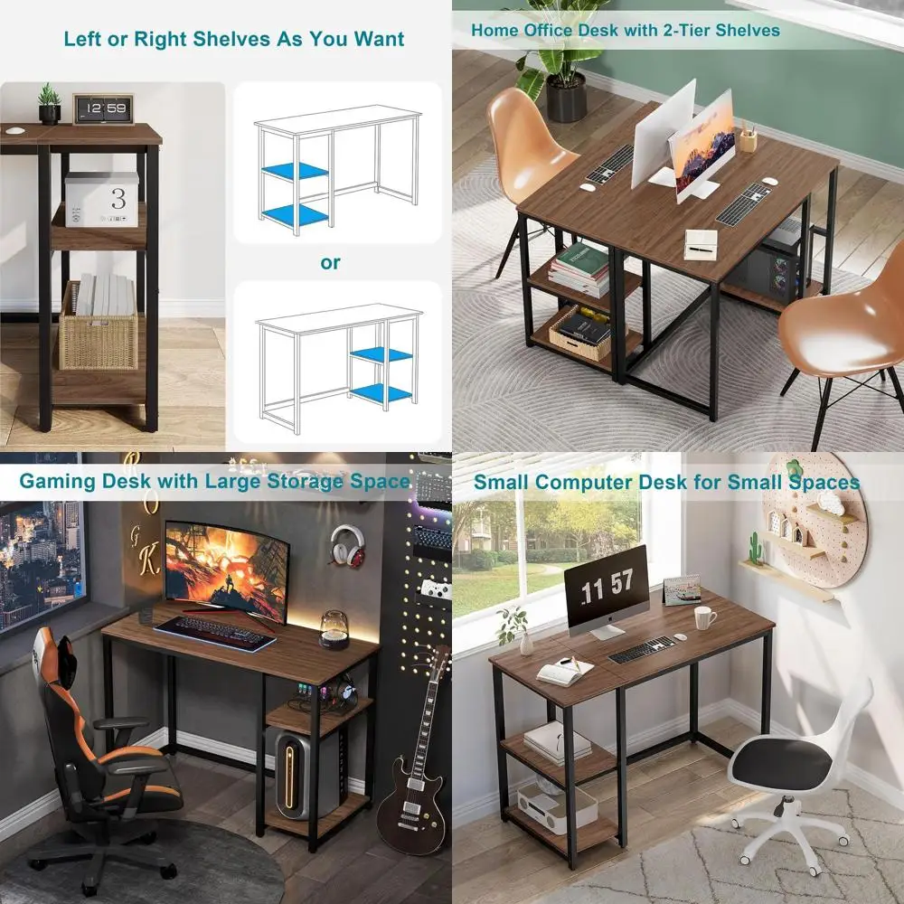 

Sturdy 40 Rustic Wooden Desk with Storage Shelves in Dark Brown