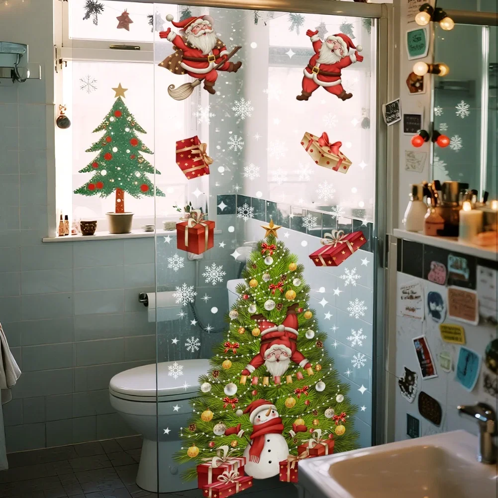 Christmas Window Stickers Pack Of 2 Sheets Double Sided Clings With Santa Claus Snowflakes Snowmen For Holiday Window Decoration