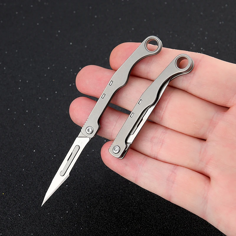 New Mini Titanium Alloy Scalpel Folding Knife Quick Open Keychain Pocket Utility Knife Selfdefense Tool Replaceable NO11Blade