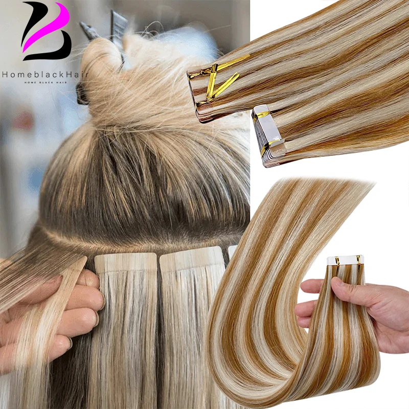 

PU Skin Weft Tape Hair Extensions 10pcs Invisible Tape In Hair Extensions Straight Machine Remy Human Hair 12" 16" 20" For Women