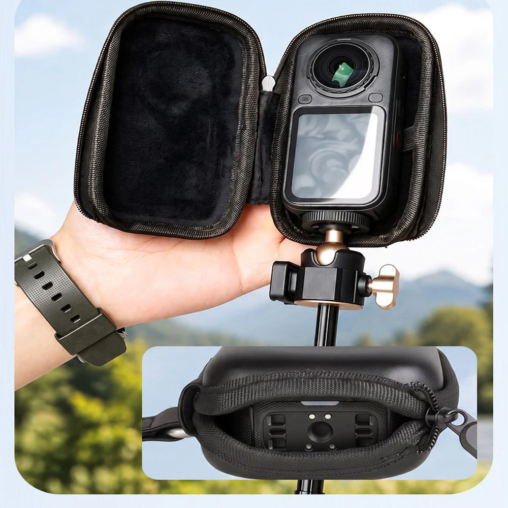 Mini Storage Bag For Insta360 X6 Panoramic Camera Carrying Case PU Hard Protective Box Suitcase Carabiner Portable Handbag