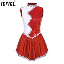 Womens Figure Skating Dress Gymnastics Leotard Ballet Tutu Skirt Dance Costume Shiny Sequin Cheerleading Uniform Dance Outfit