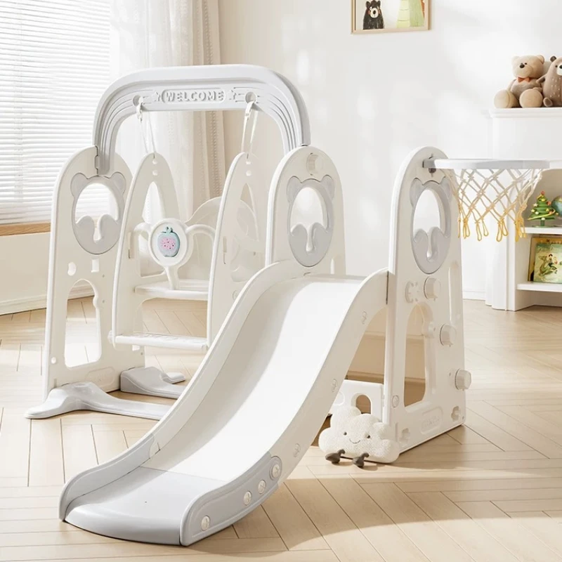 

Kids Slide with Basketball Hoop Multifunctional Children Slide Indoor Outdoor Safe Toys Sliding Durable Non-slip Base Kid Slides