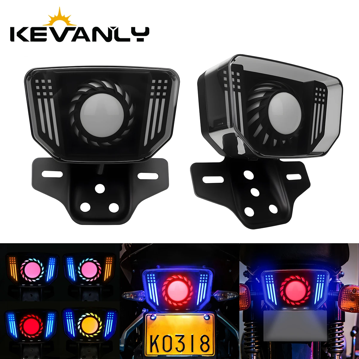 Motorcycle LED Tail Light Dynamic Strobe Warning Rear Light Decorative Signal Lights License Plate Lamp Universal 12V