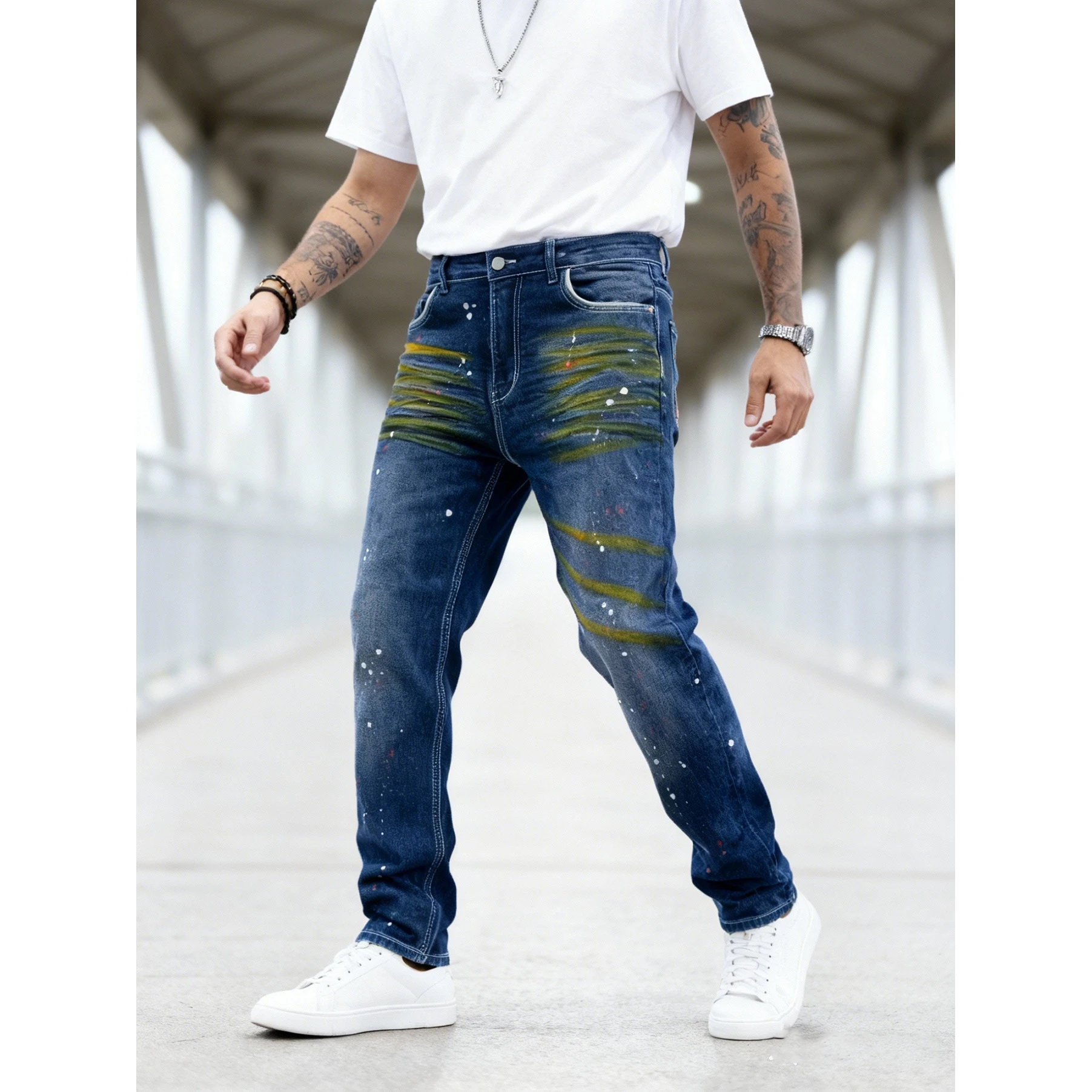 

Men's Straight Leg Jeans Casual Printed Denim Pants mid Waist Zipper Fly Youth Spring Autumn Winter Seasonal Wear