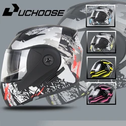 Uchoose New Modular Motorcycle helmet full face racing with Double sun visor Women man flip up Double lens DOT