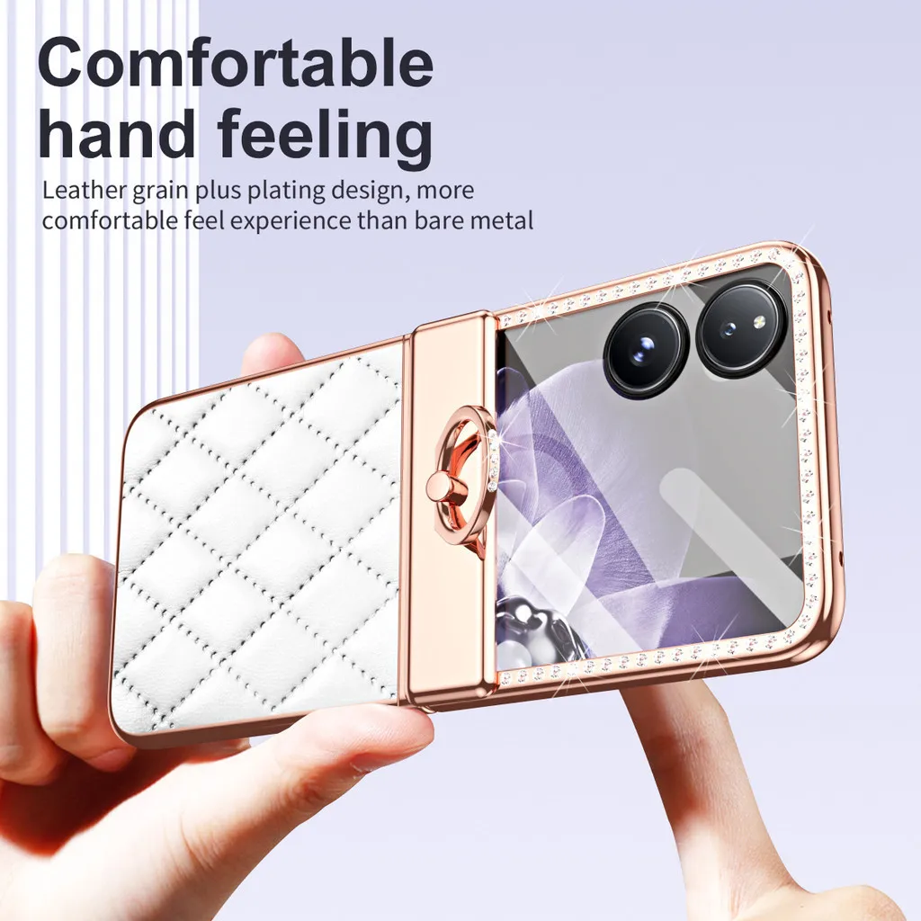 Etui na telefon Xiaomi Mix z diamentami, skórą, platerowanym uchwytem na pierścień, z pełną ochroną i zawiasem. — zdjęcie produktu 5