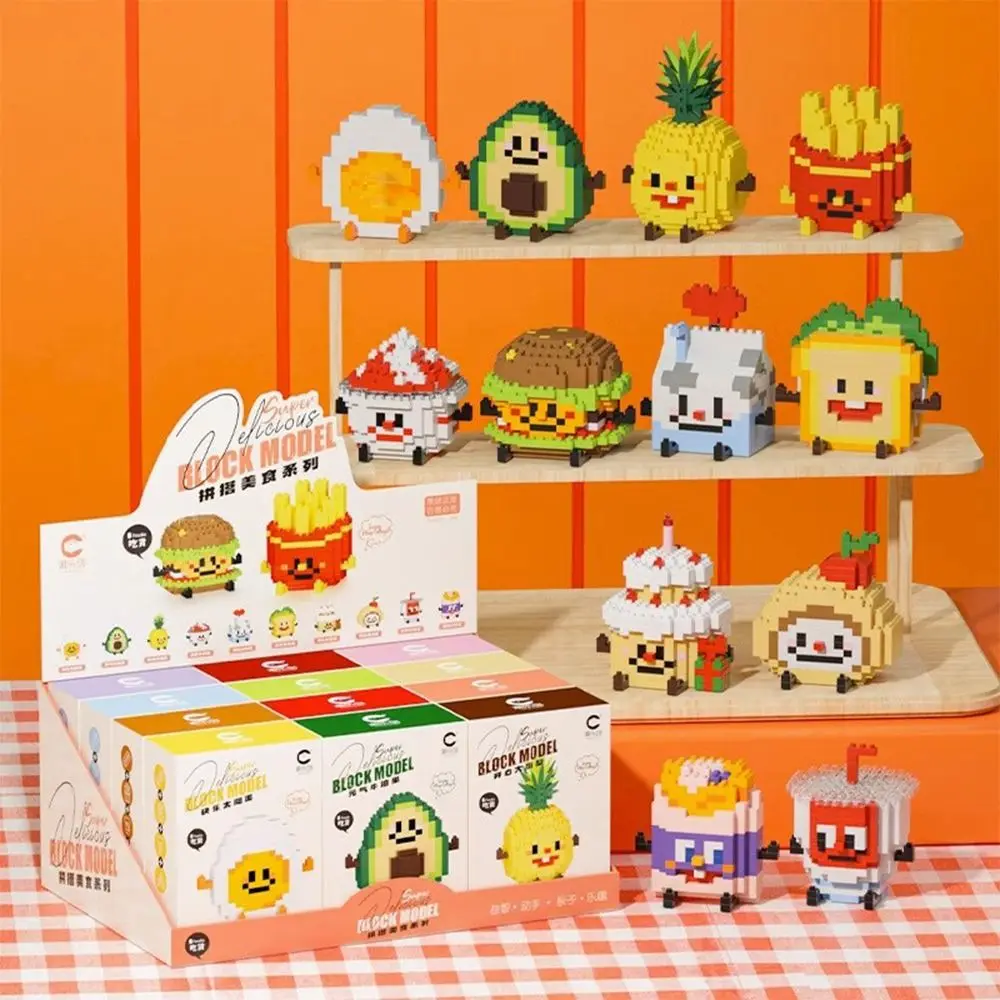 Blocos de construção de micropartículas multicoloridas, de alta qualidade, plástico abs, faça você mesmo, modelo de comida de desenho animado, montagem de brinquedos, ornamentos de mesa