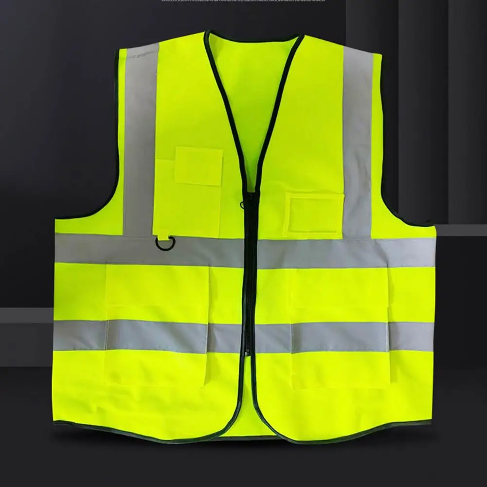 

Breathable Mesh Construction Vest Custom Multi Pockets Road Working Vest For Men Zipper Placket Breathable Night Safety Vest