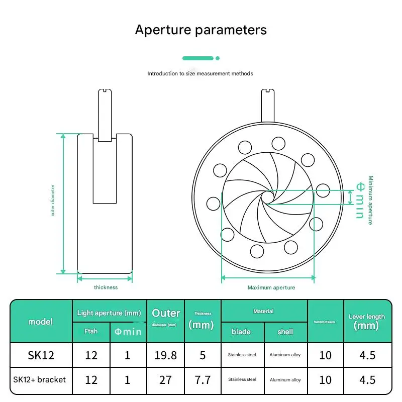 

Φ1-12MM Aperture Module Variable Iris M4 Manual Iris SK12 Iris Diaphragm