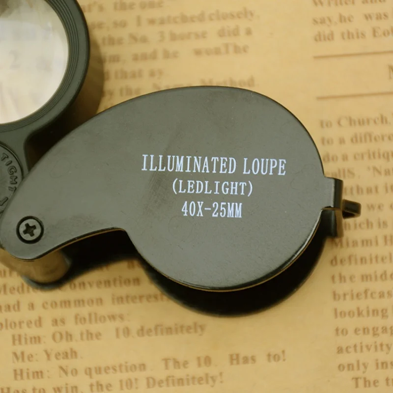 40X Magnifying Glass Jewelers Loupe Pocket Folding Magnifier With Light For Watch Coins Stamps Gems Jewelry Diamond Identifying