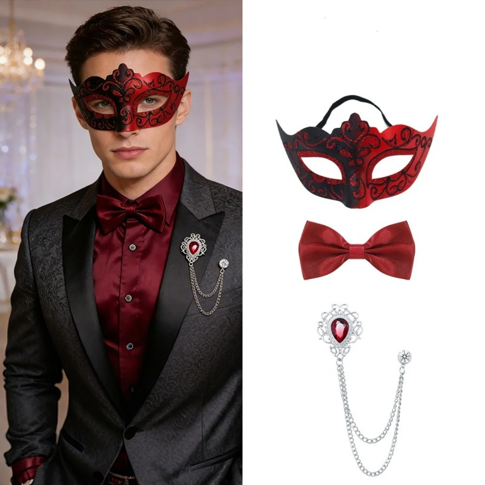 Couple Masks Set  Party Mask Necklace Brooch Set Venetian Carnival Masks High-Quality Masquerade Mask Set For Special