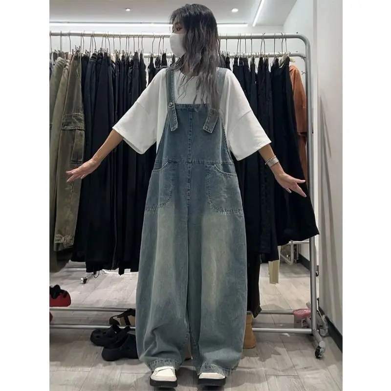 Rompers Straight Leg Denim Overalls for Women Sweet High Waisted Loose Wide Leg Jeans Trend Joggers Womens PantsNew