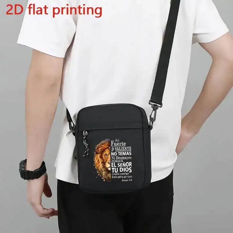 Wild Lion Print Mini Oxford Crossbody Bag with Adjustable Strap  Men Daily Commute and Outdoor Messenger Bag Jesus Shoulder Bag