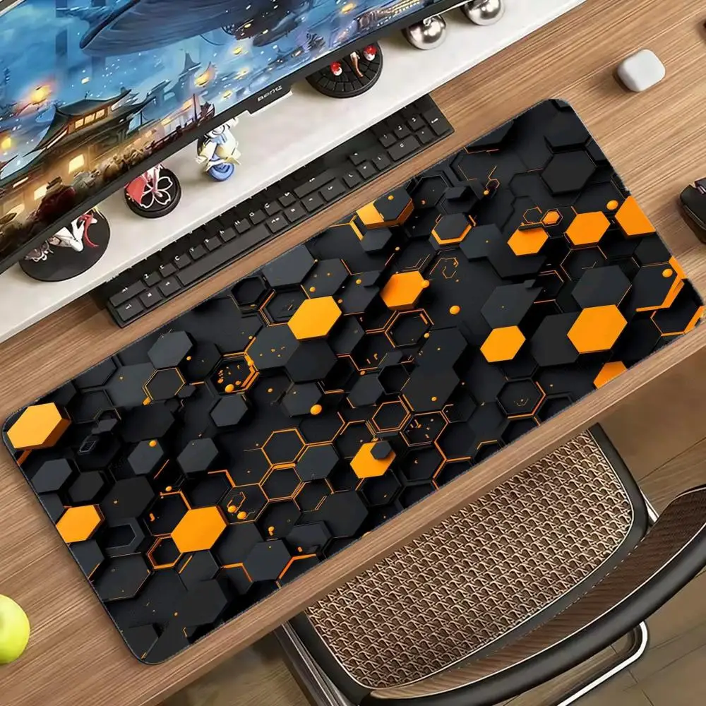 Geometric Hexagon Pattern Large Extended Mouse Pad, Modern Tech Style Desk Mat, Non‑Slip Rubber Base mouse pad