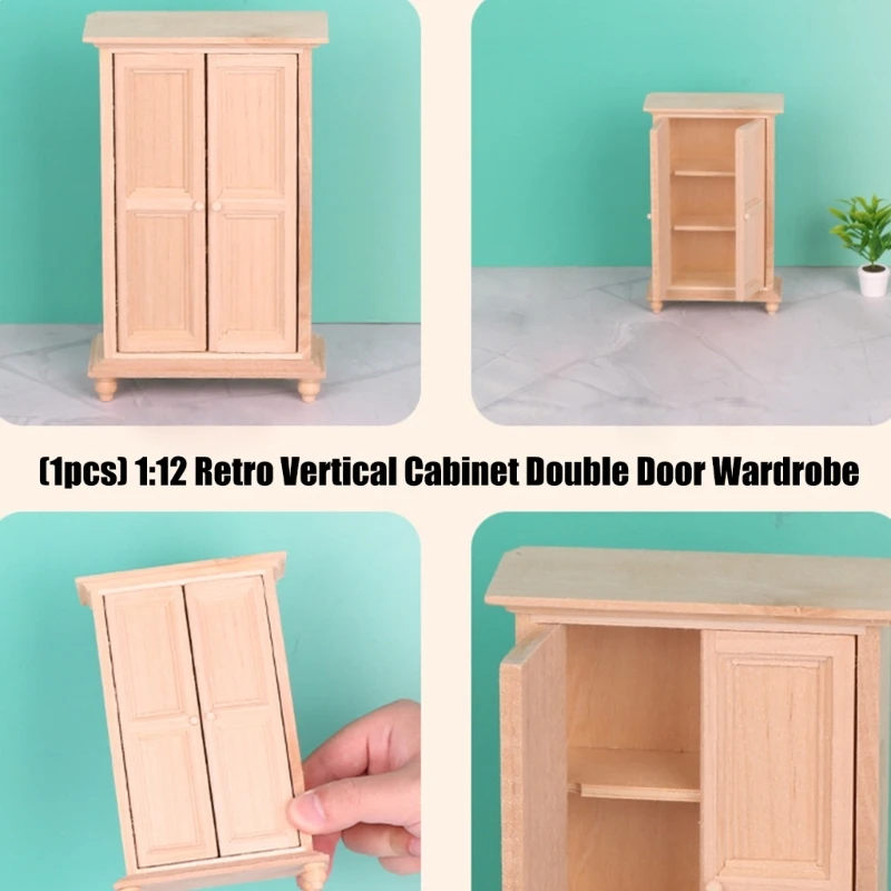 Antique Miniature Closet 1/12 Scale Doll House Furniture Double Door Storage Unit 15UB