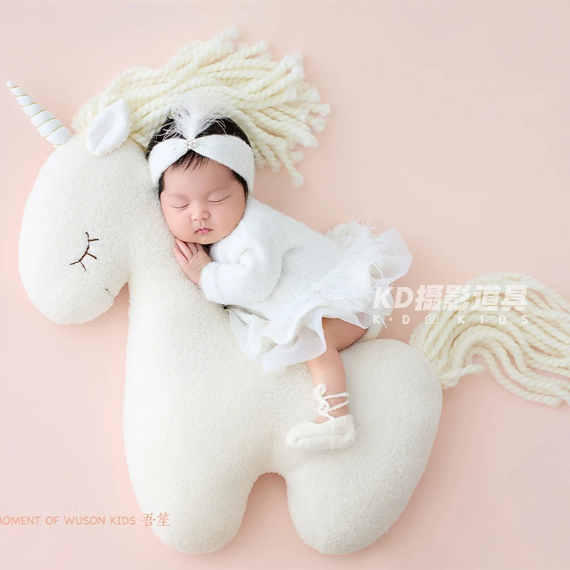 신생아 사진 소품 유니콘 포니 인형 포즈 베개, 귀여운 동물 아기 촬영 장난감, 무지개 말 스튜디오 사진 액세서리