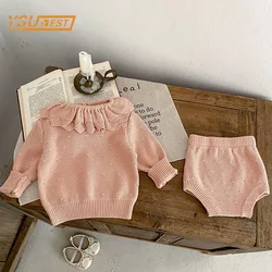 Baby Girls Long Sleeves Solid Color Knit Clothing Set Infant Kids Girls Sweaters and Shorts Casual Simplicity Two Piece Set