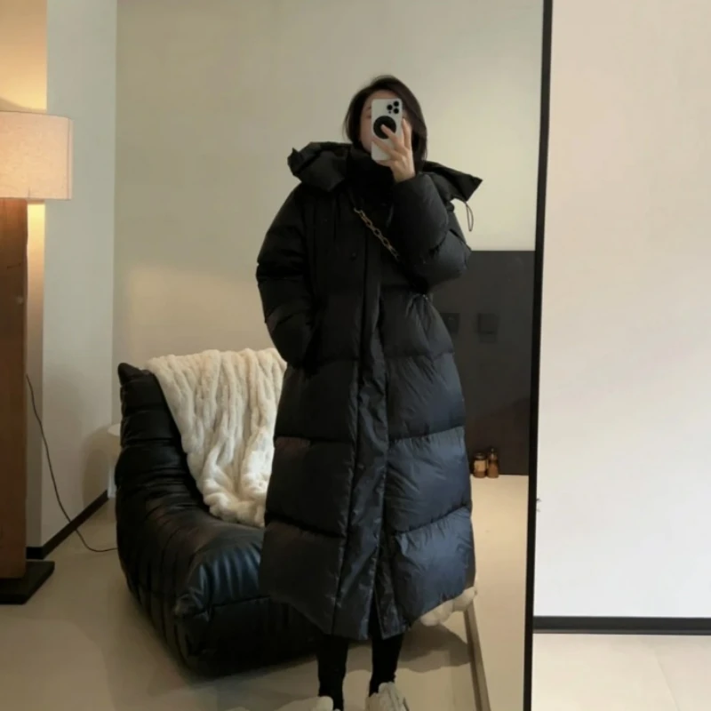 Frauen Daunen jacke Wintermantel weibliche mittellange Version Parkas lose dicke warme Outwear Mode Einfachheit Kapuzen mantel