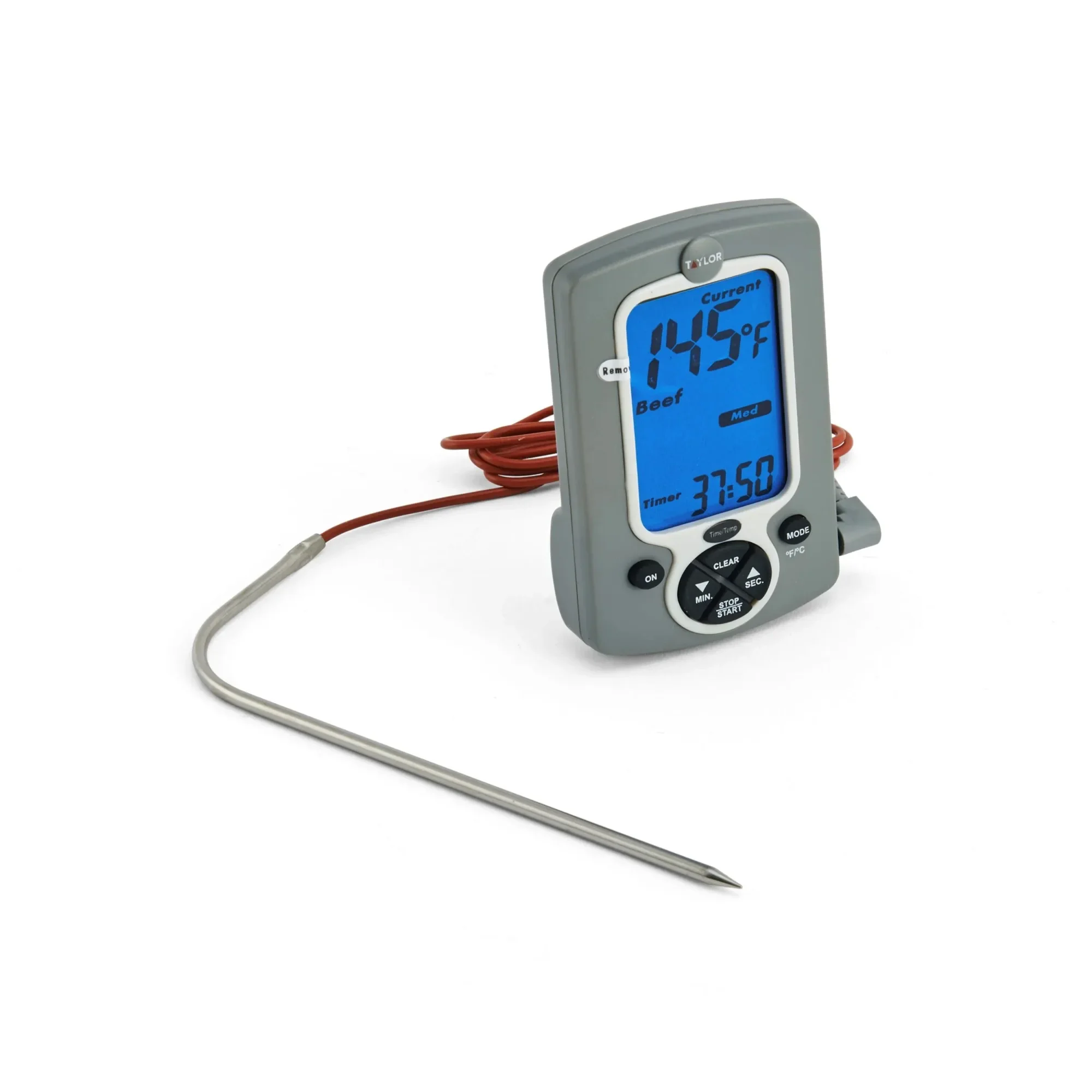 

Digital Wired Probe Thermometer with Bright Blue Backlit Display, Presets, and Timer